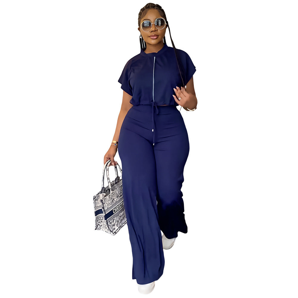 Habit :Ensemble haut à cordon et pantalon fendu taille haute pour femme