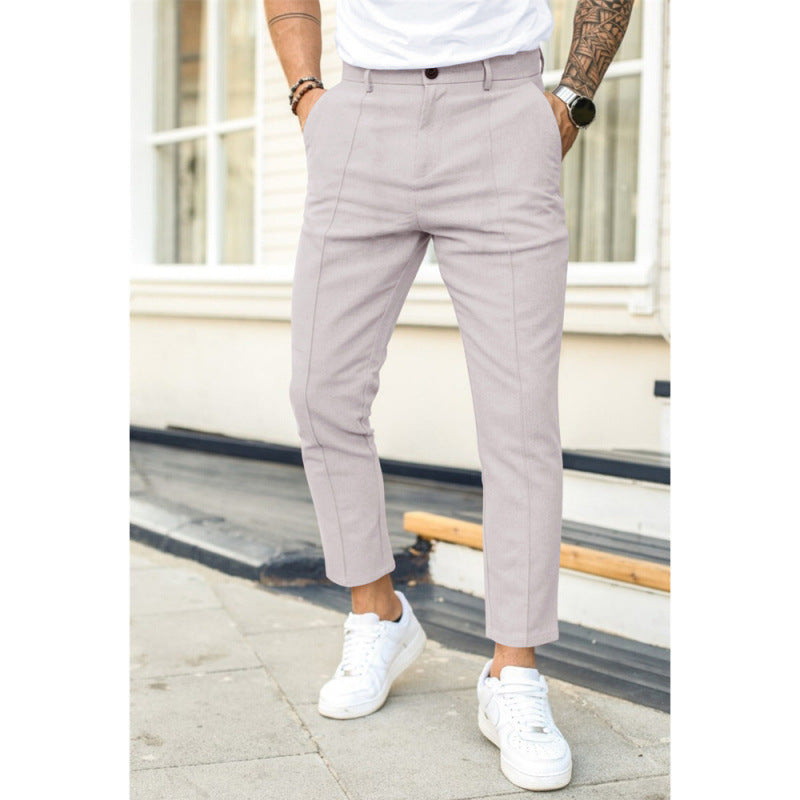 Pantalon décontracté uni à double pli pour homme