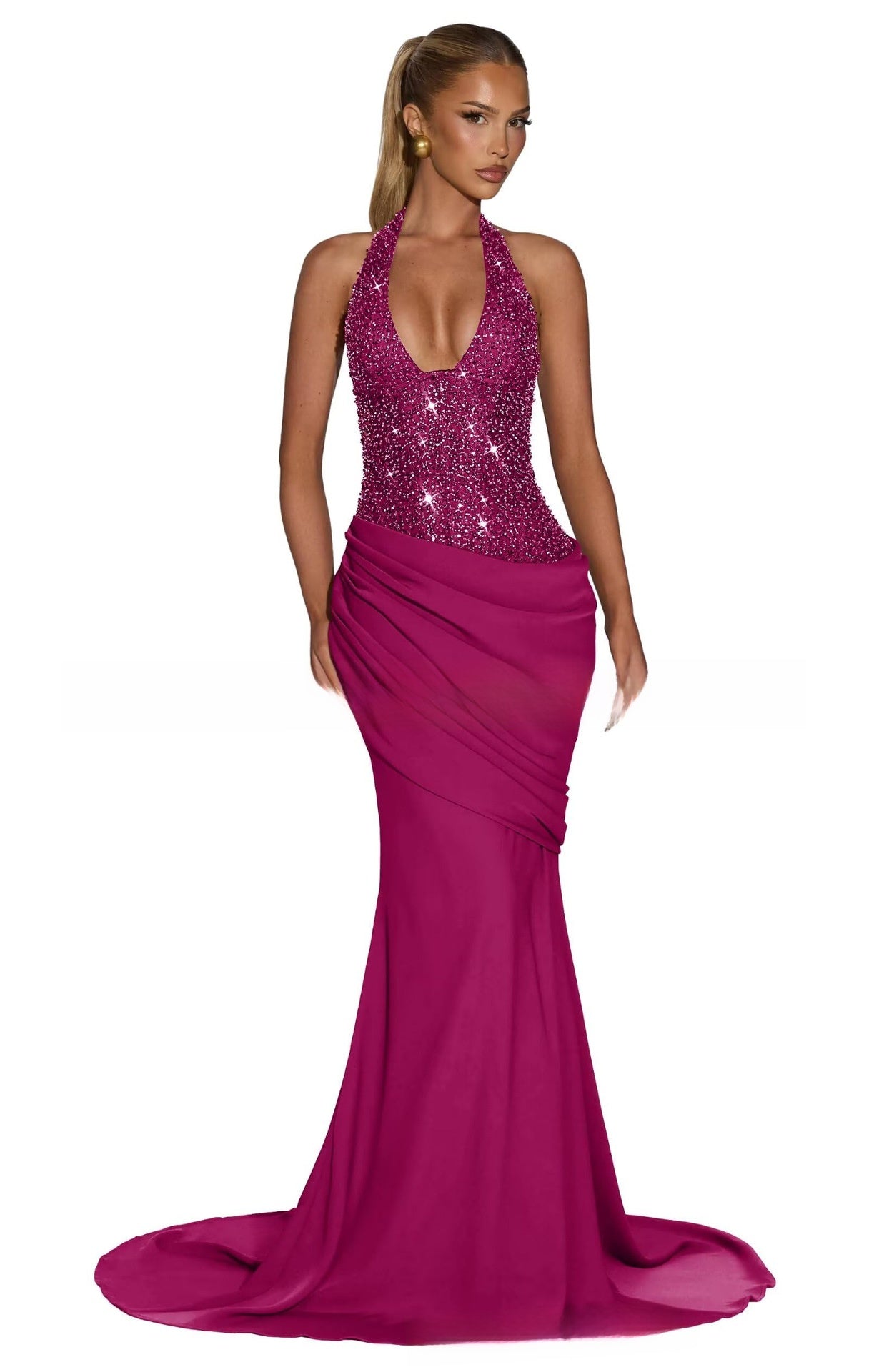 Robe de soirée sirène à col halter pour femmes