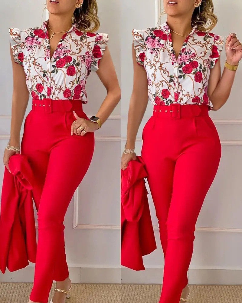 Ensemble haut et pantalon imprimé lotus tendance