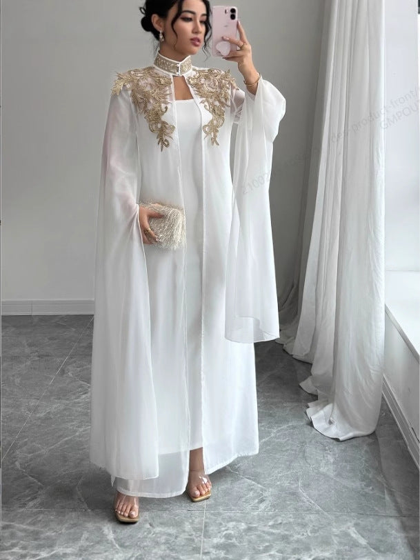 Robe de soirée blanche élégante à manches longues