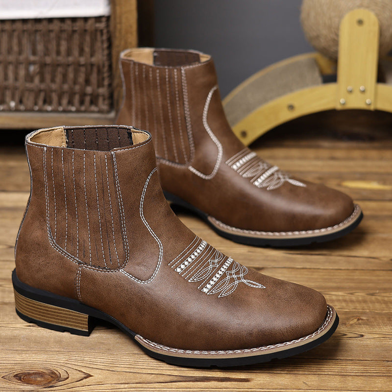 Bottes Chelsea pour hommes Chaussures décontractées en cuir à enfiler