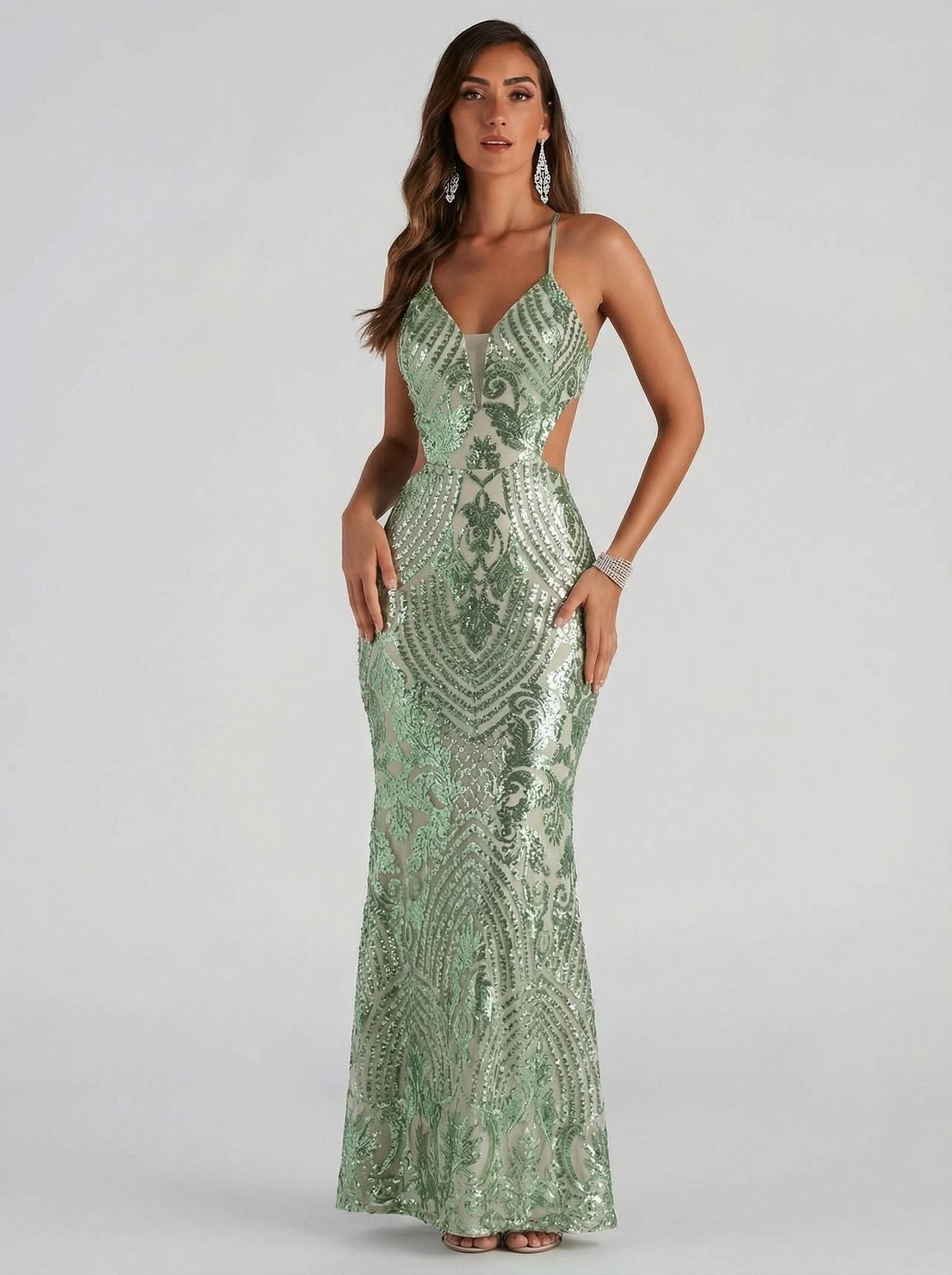 Robe de soirée élégante à paillettes et col en V