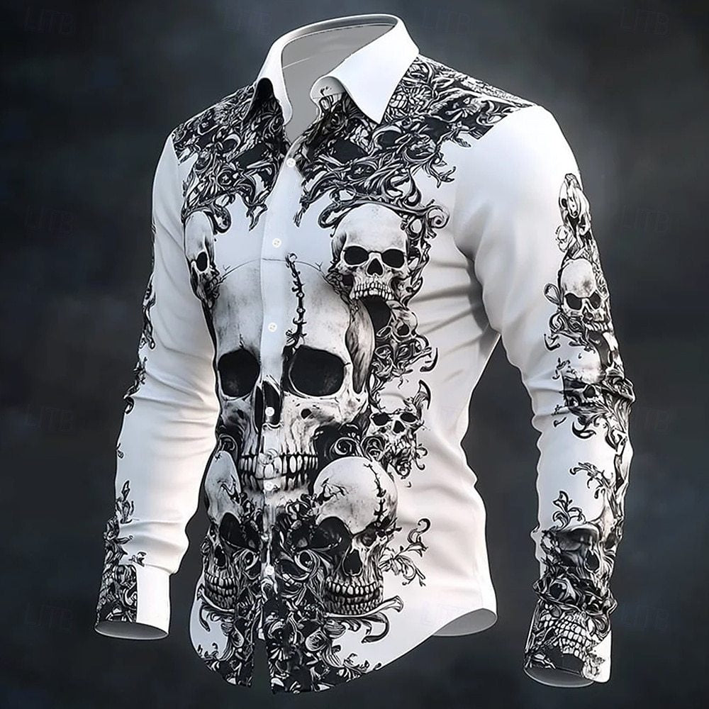 Chemise décontractée imprimée gothique, coupe ample, manches courtes