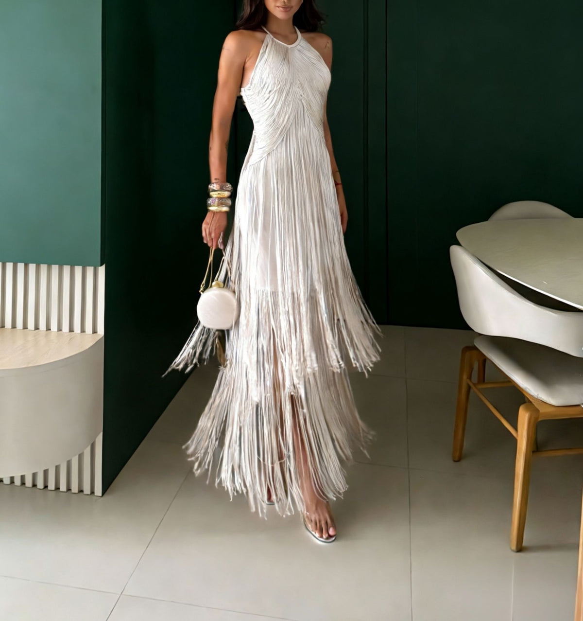 Robe longue élégante à col halter