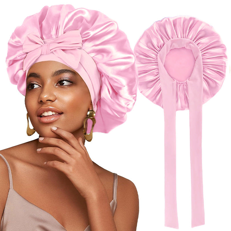 Bonnet de nuit en satin avec ruban élastique