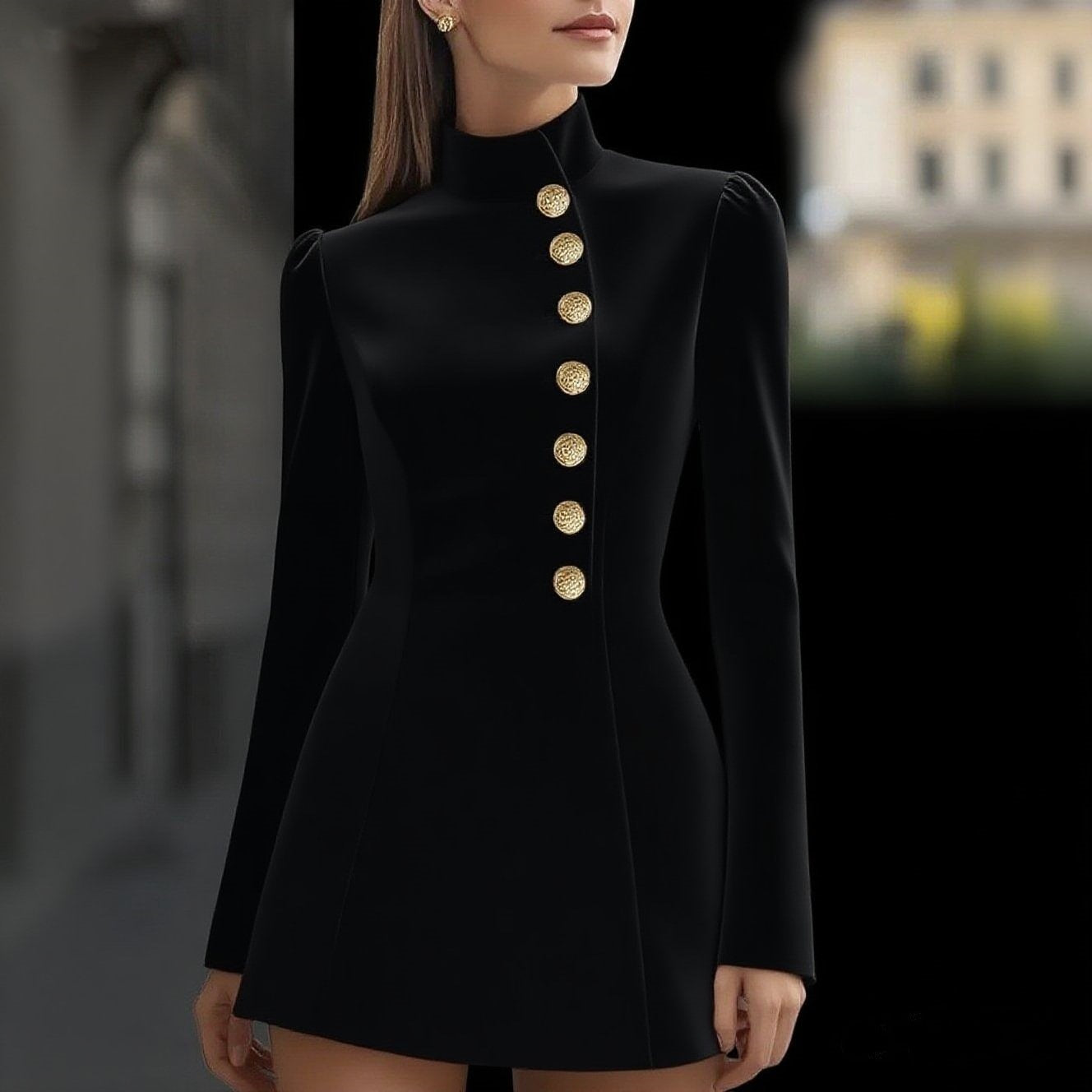 Habit :Robe courte à manches courtes de couleur unie élégante