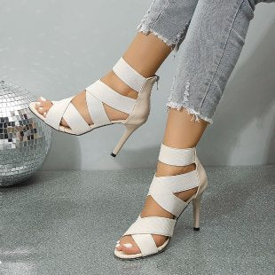 Sandales à talons hauts couleur unie avec bout en bouche de poisson
