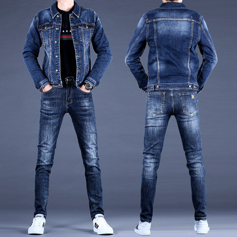 Veste et pantalon en jean brodés pour hommes