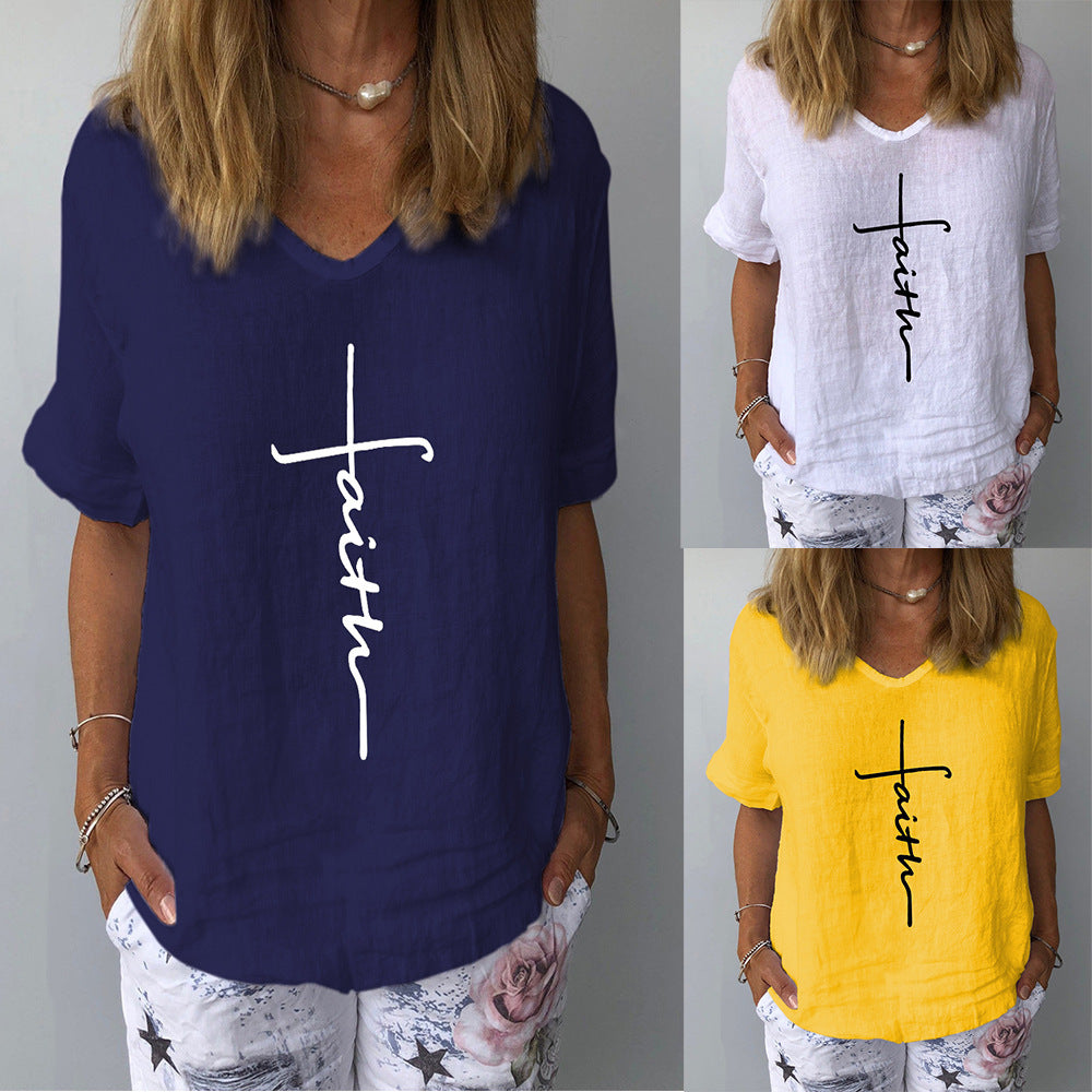 Chemise courte à manches en coton et lin imprimé