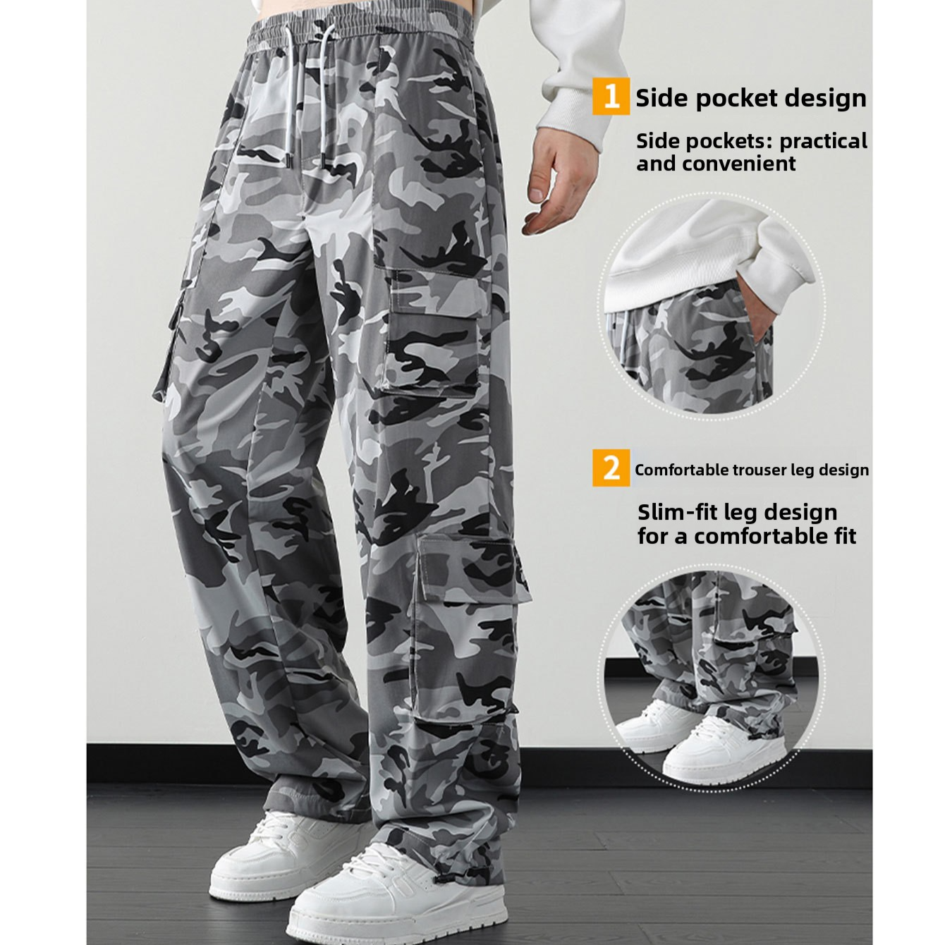 Pantalon cargo camouflage homme
