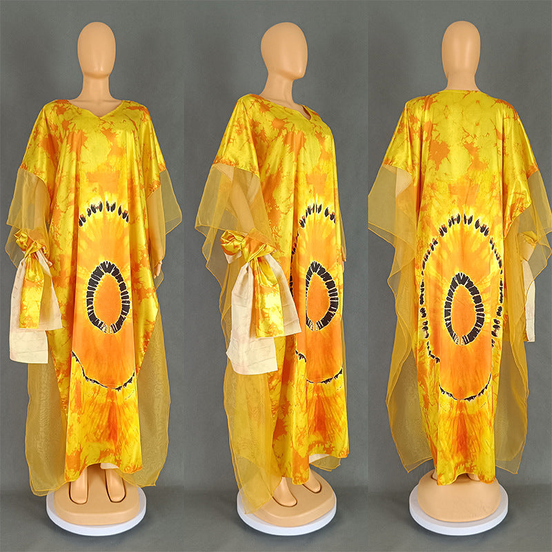 Habit :Robe longue en maille à imprimé ethnique africain avec foulard