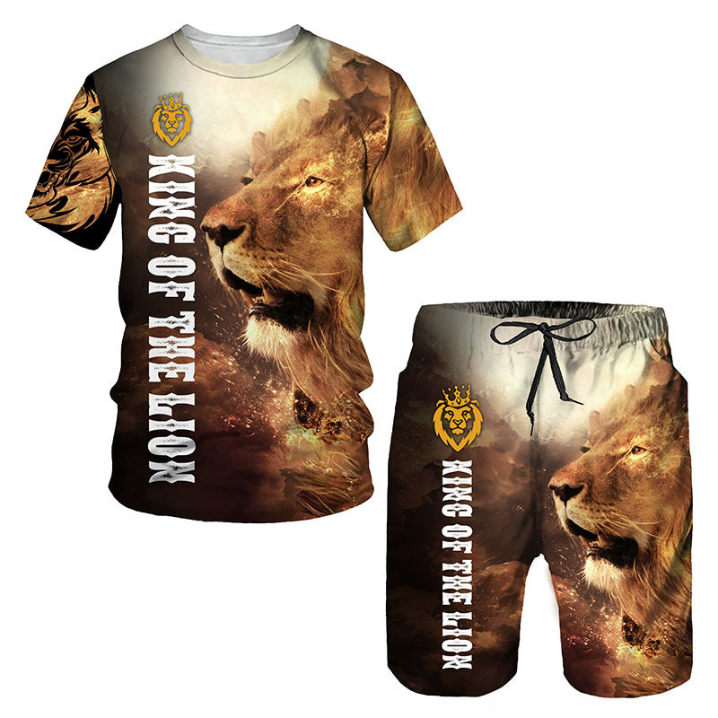 Ensemble de vêtements de sport pour hommes avec imprimé lion 3D