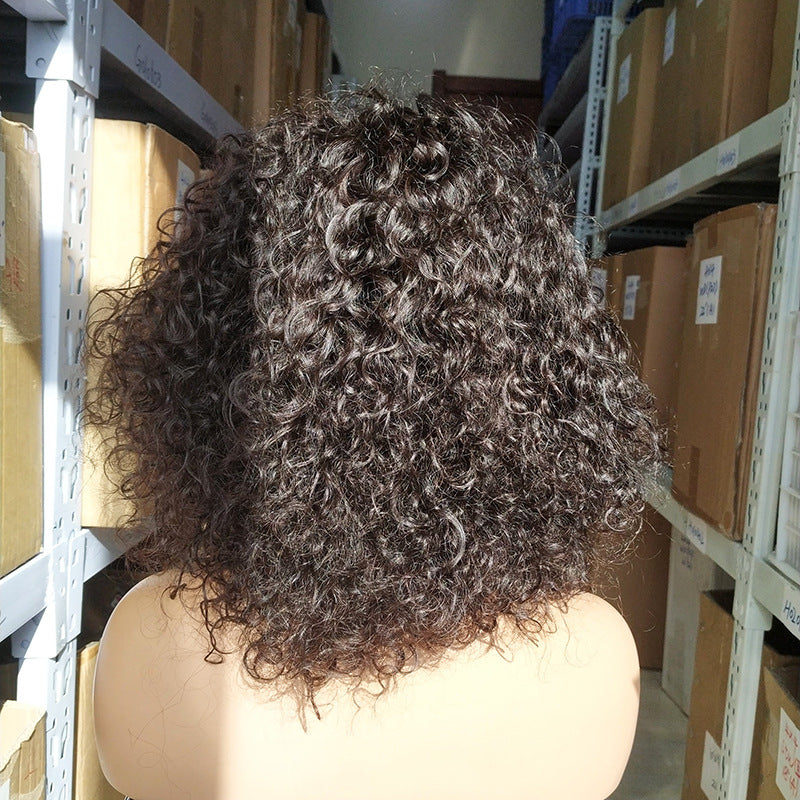 Perruque Bob en cheveux humains avec tulle en T, ondulée et bouclée