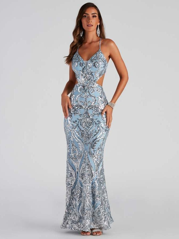 Robe de soirée élégante à paillettes et col en V