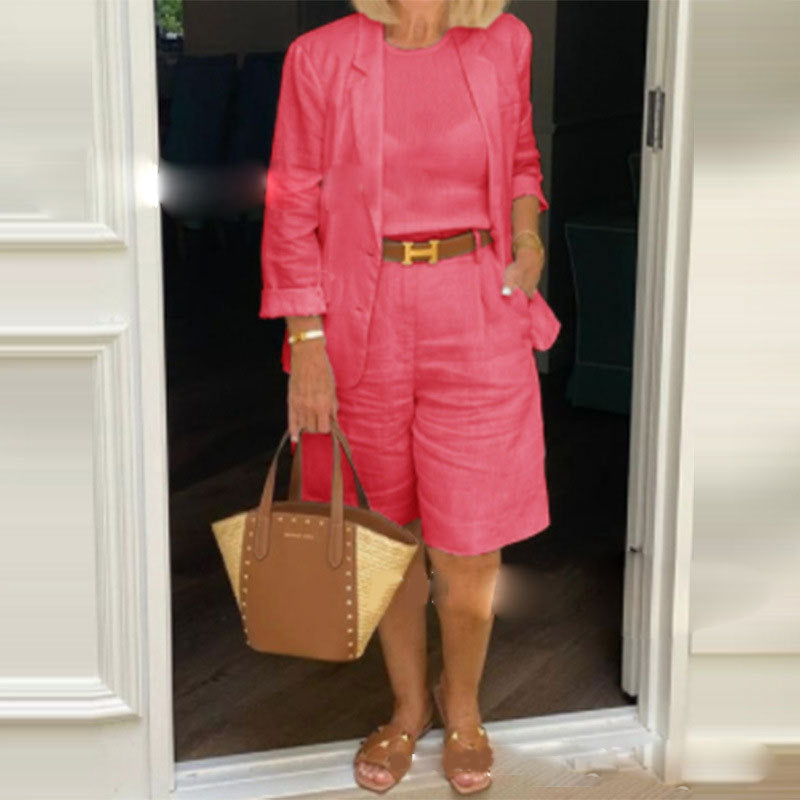 Ensemble short et cardigan en coton et lin pour femmes