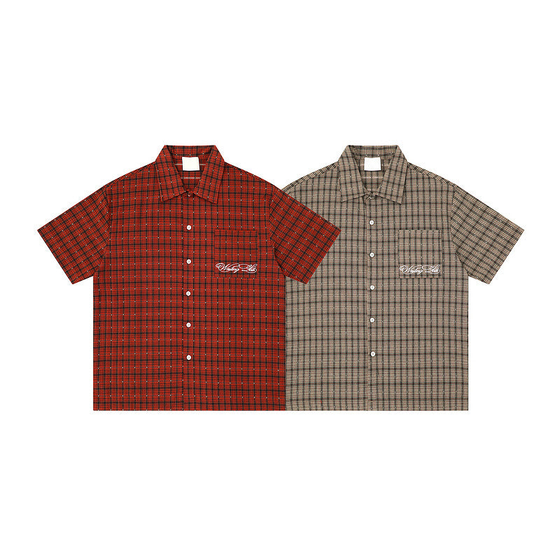 Chemise rétro à carreaux pour homme à manches courtes