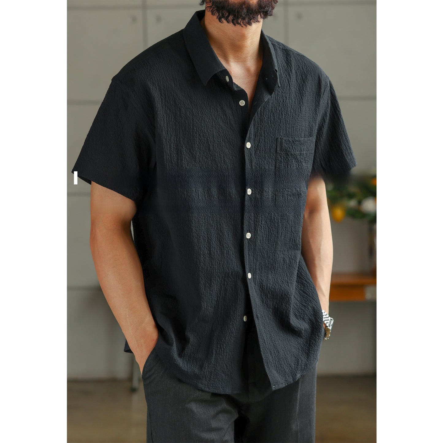 Chemise légère à manches courtes en gaze à bulles