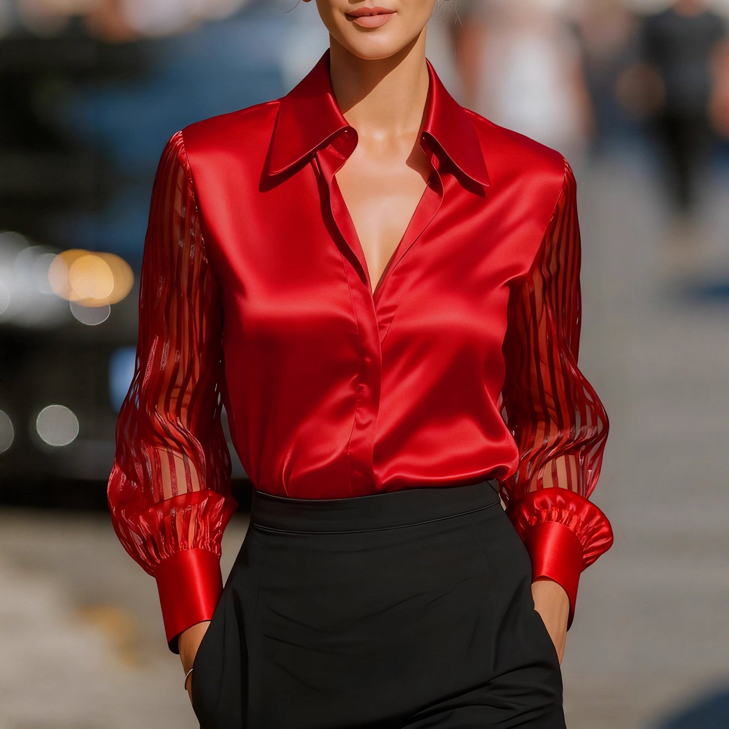 Chemise en satin à manches longues pour femmes