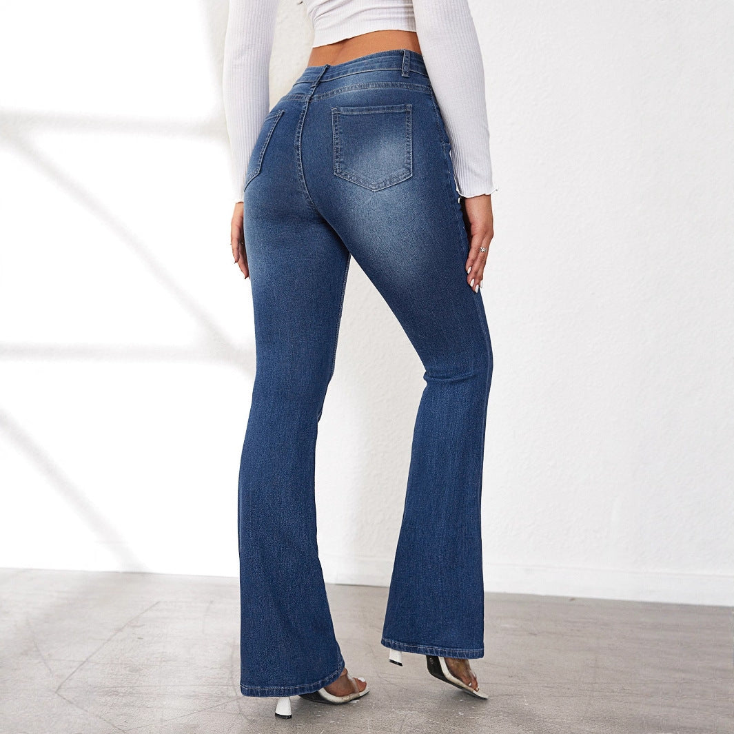 Pantalon en jean extensible à coupe évasée pour femmes