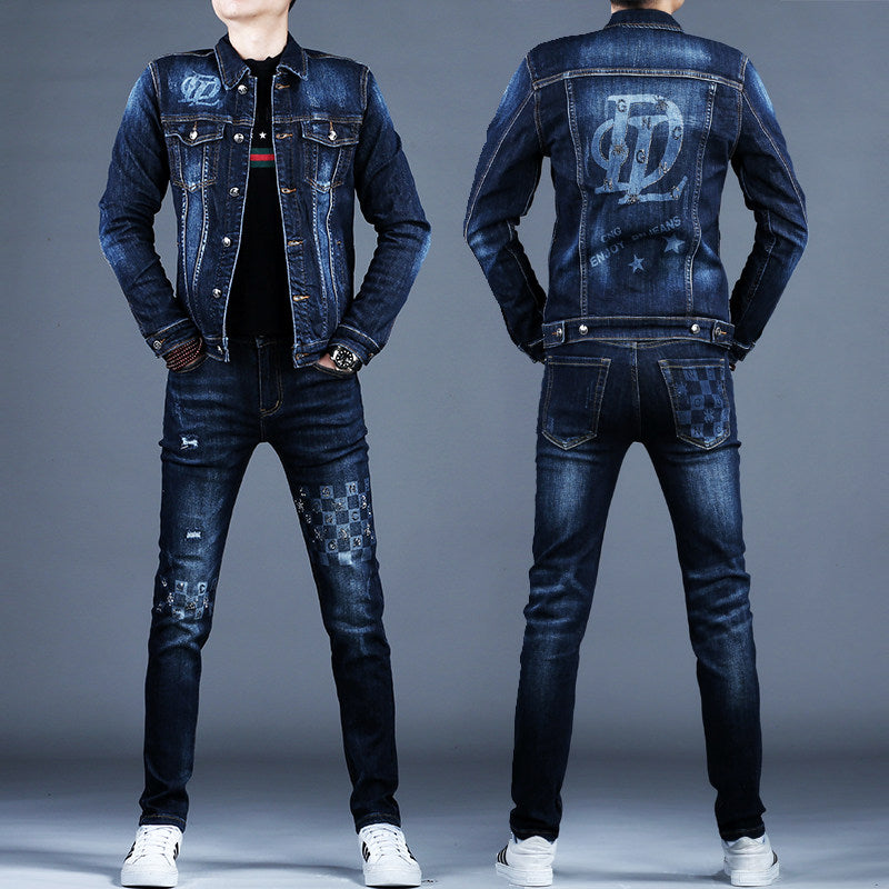 Veste et pantalon en jean brodés pour hommes