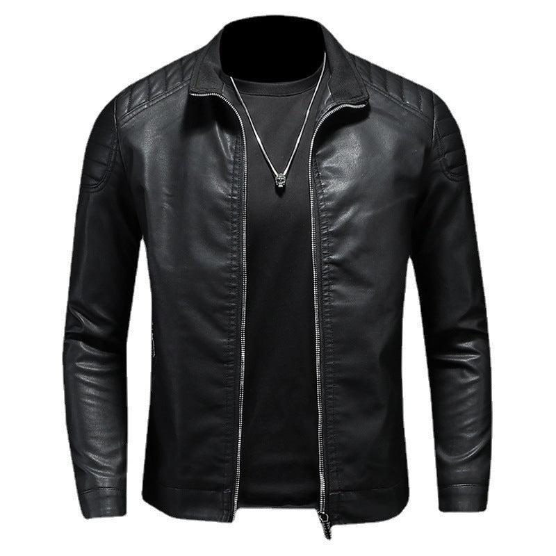 Veste en cuir PU pour homme, coupe slim, col montant, manteau zippé