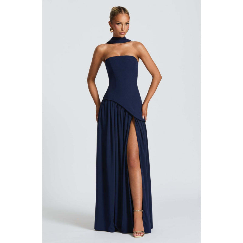 Robe longue pour femmes avec fente et bustier tube