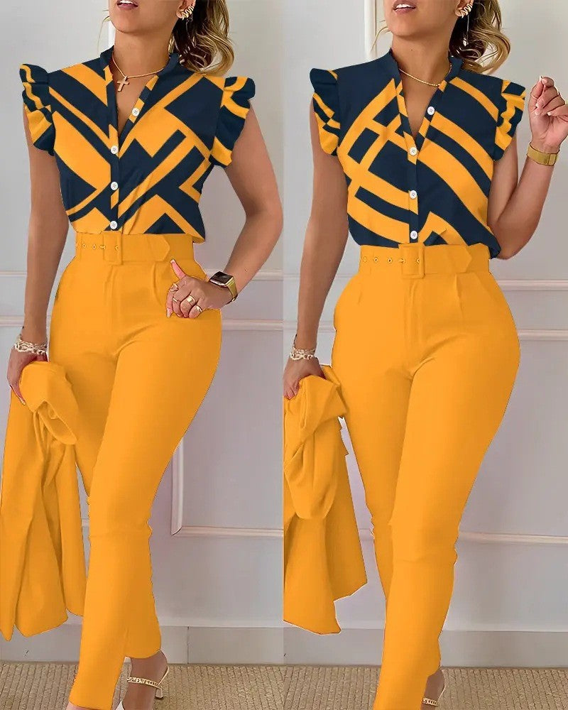 Ensemble haut et pantalon imprimé lotus tendance
