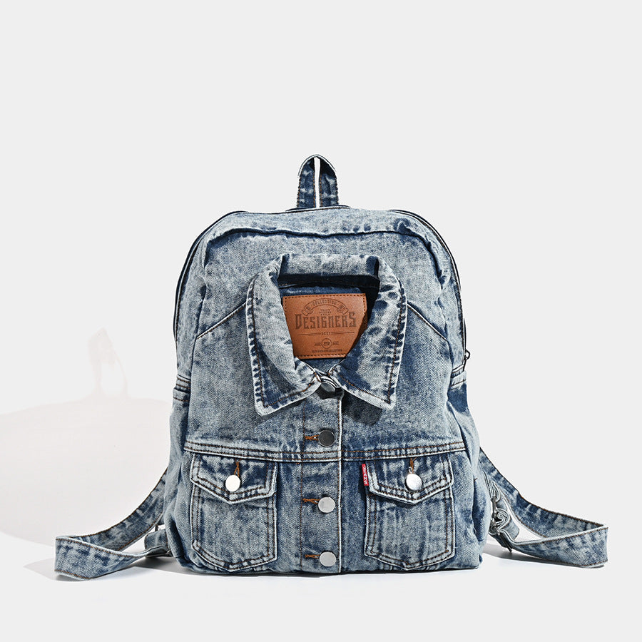 Sac à dos en denim lavé grande capacité