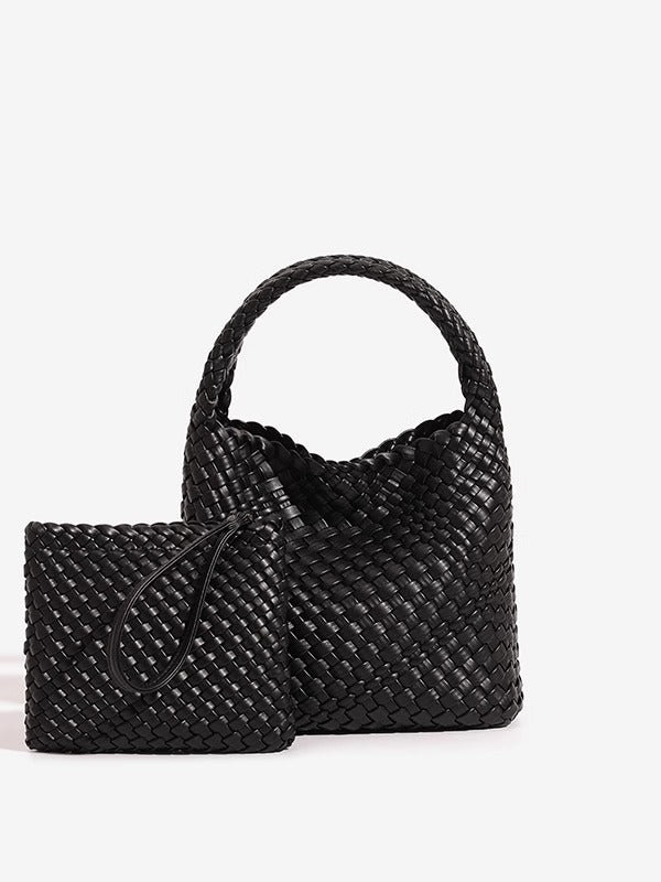 Sac fourre-tout bandoulière en cuir PU tissé