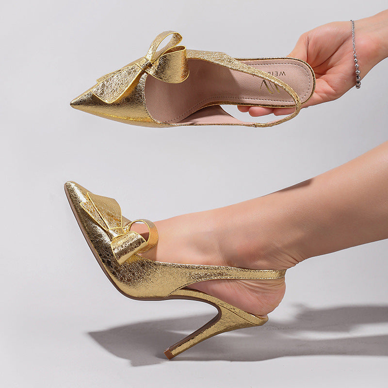 Chaussures :Sandales à talon haut avec nœud, bout pointu et bride à la cheville