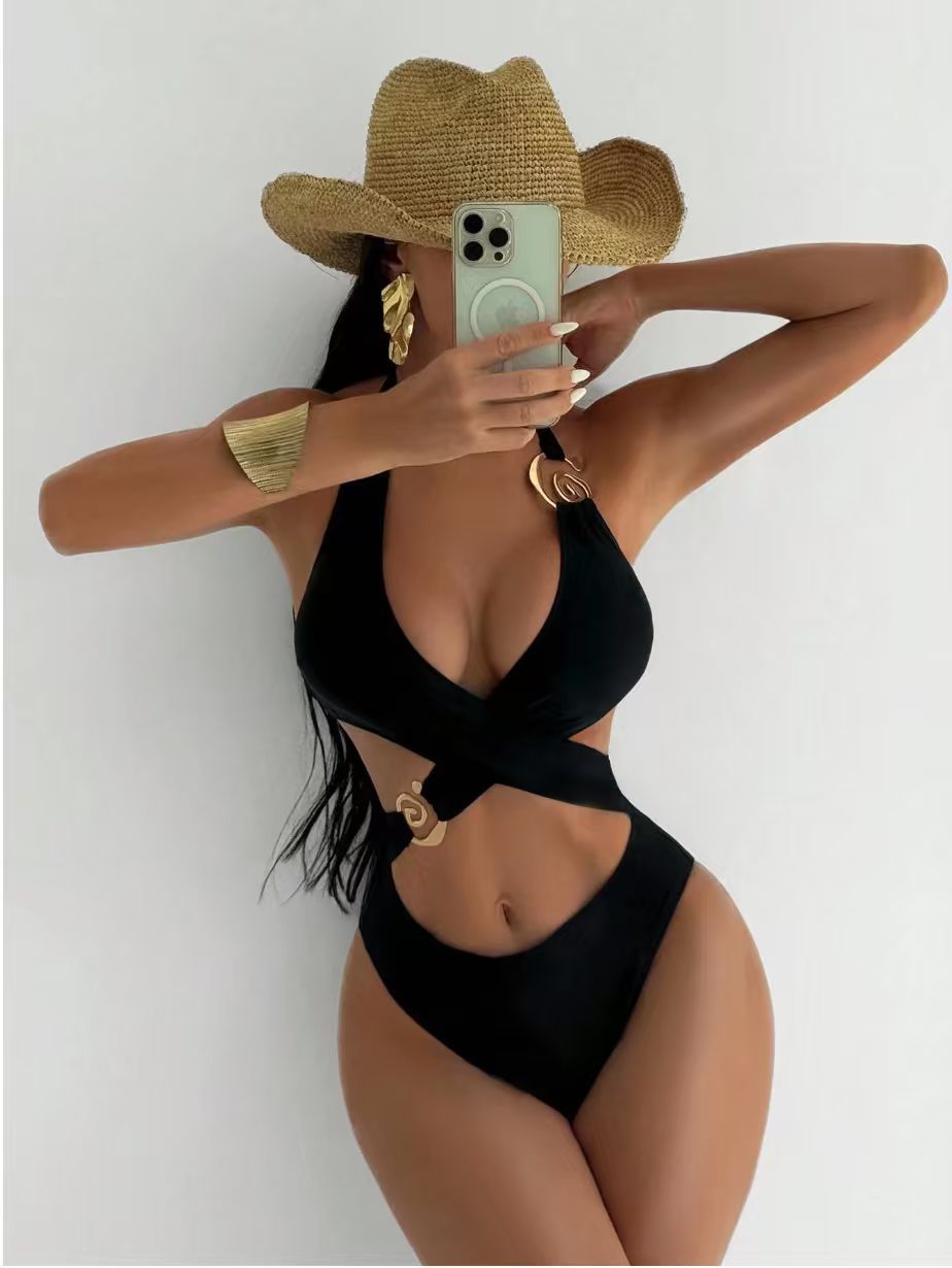 Maillot de bain une pièce pour femmes en dentelle découpée à taille haute