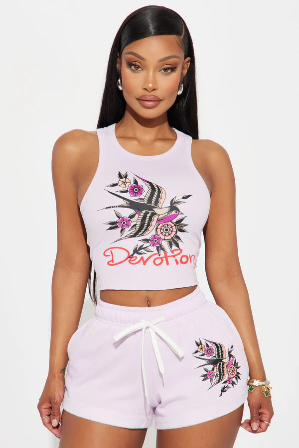 Ensemble gilet et short imprimés