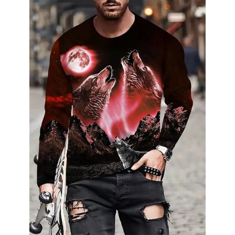 T-shirt homme manches longues à col rond avec impression numérique 3D