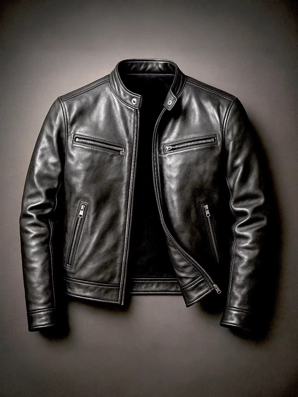 Veste Homme en Cuir PU à Col Montant