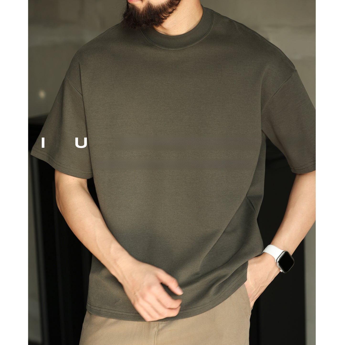 T-shirt en mélange de coton lourd avec col mi-haut