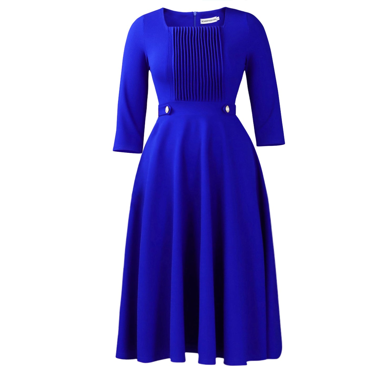 Robe plissée à taille haute et col carré pour femme