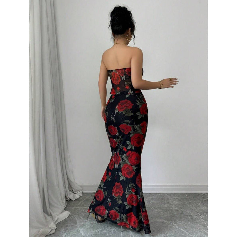 Robe sans manches en maille à imprimé floral