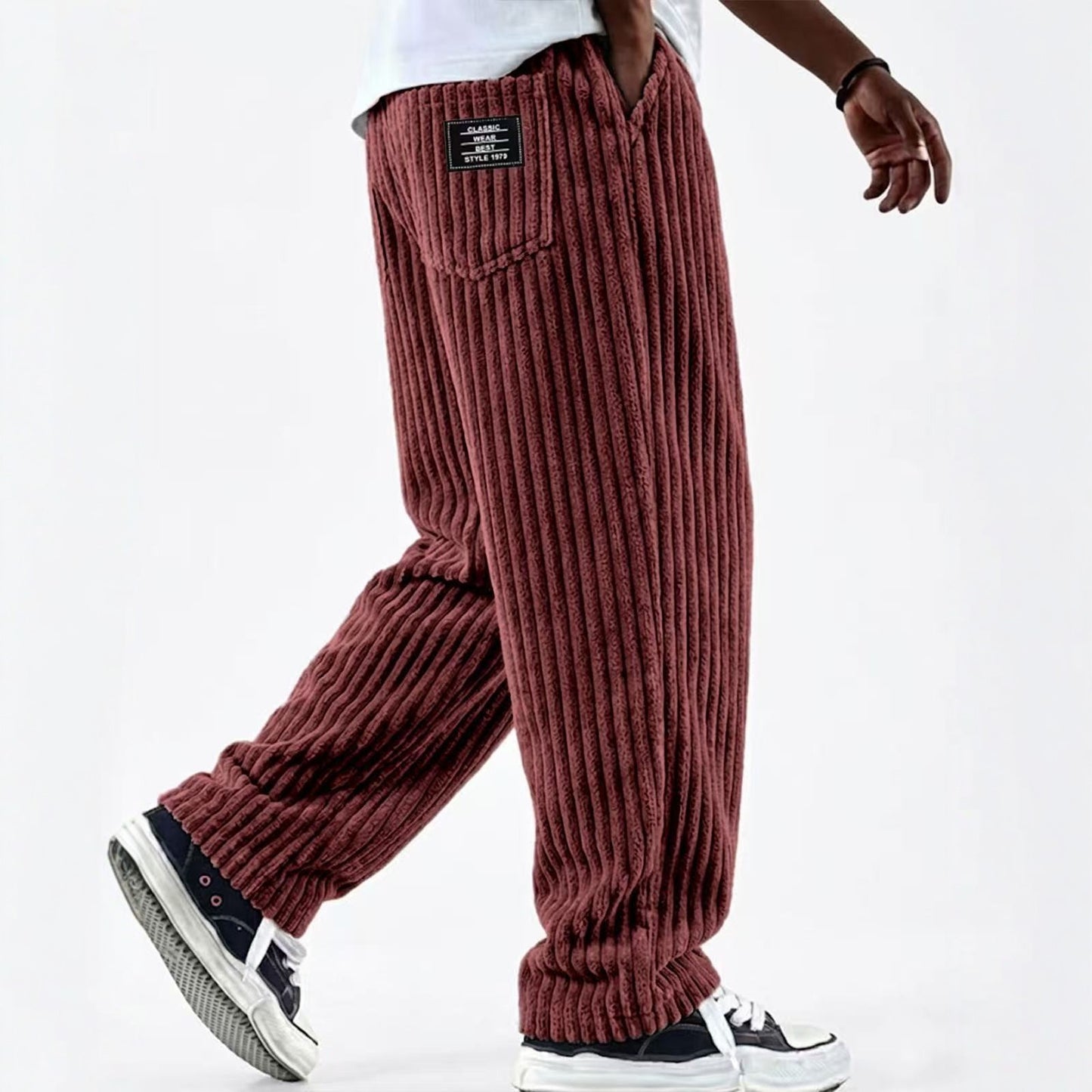 Pantalon décontracté pour hommes en velours côtelé à rayures verticales