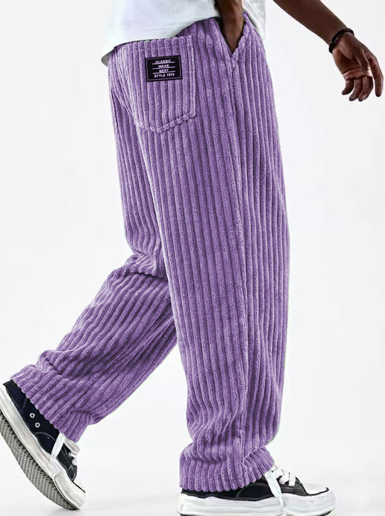 Pantalon décontracté pour hommes en velours côtelé à rayures verticales
