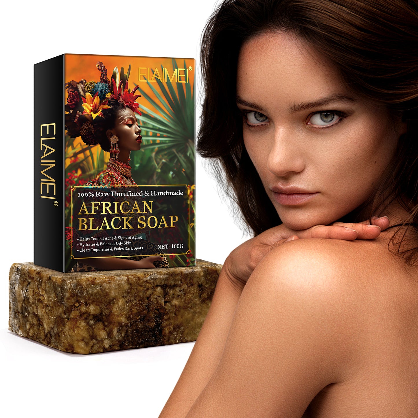 Savon noir africain Elaimei pour le bain 100g
