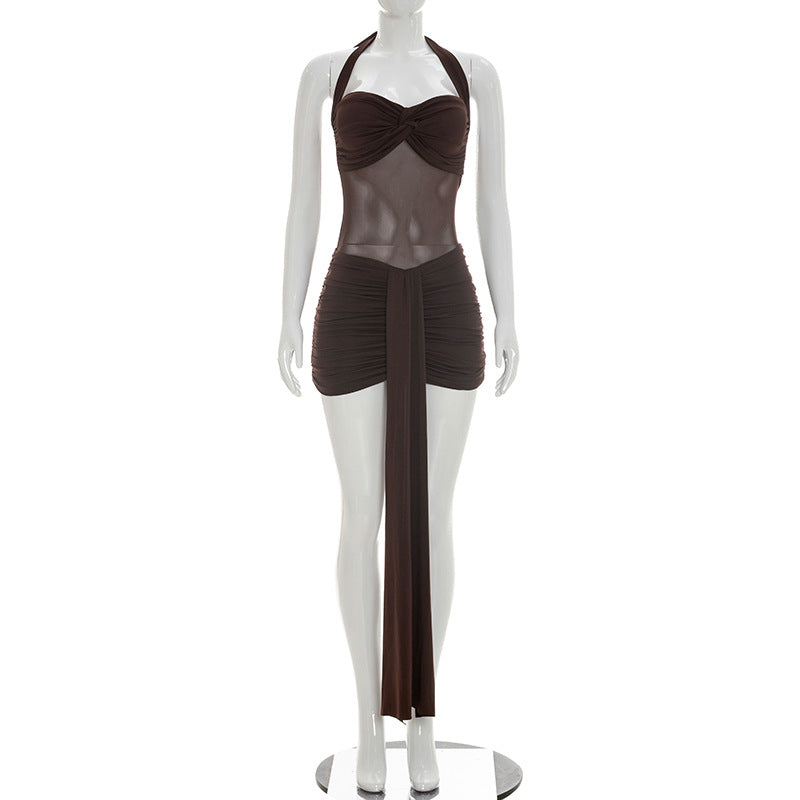 Robe courte dos nu en maille unie pour femme