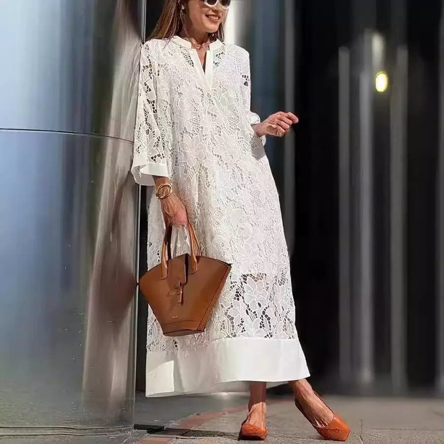 Ensemble de robe deux pièces en dentelle à col en V