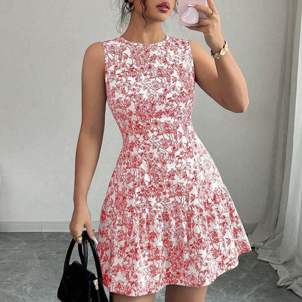 Robe à jupe en couche sans manches à imprimé floral