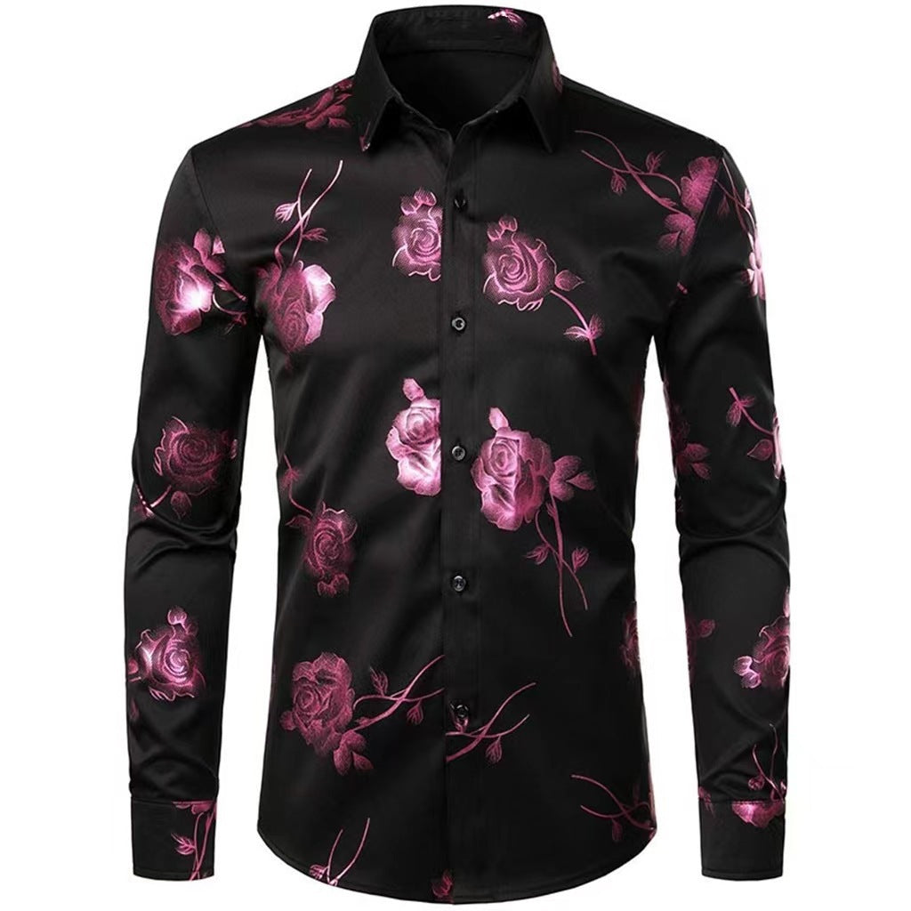 Chemise à manches longues pour homme à imprimé floral