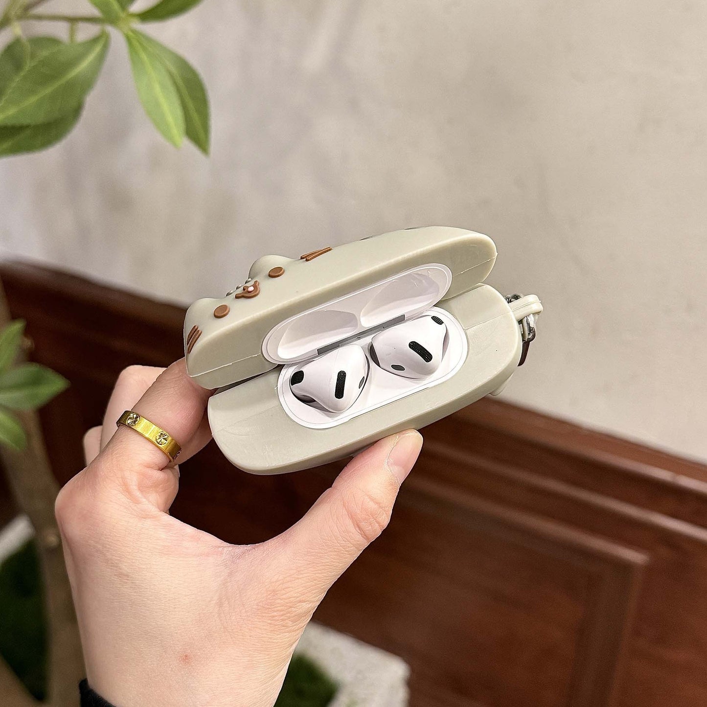 Étui de protection pour AirPods avec mousqueton et motif chat de dessin animé