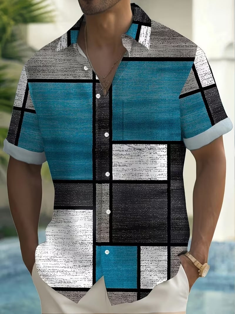 Chemise d'été imprimée européenne et américaine à manches courtes pour homme, coupe ample, grande taille, col à revers.