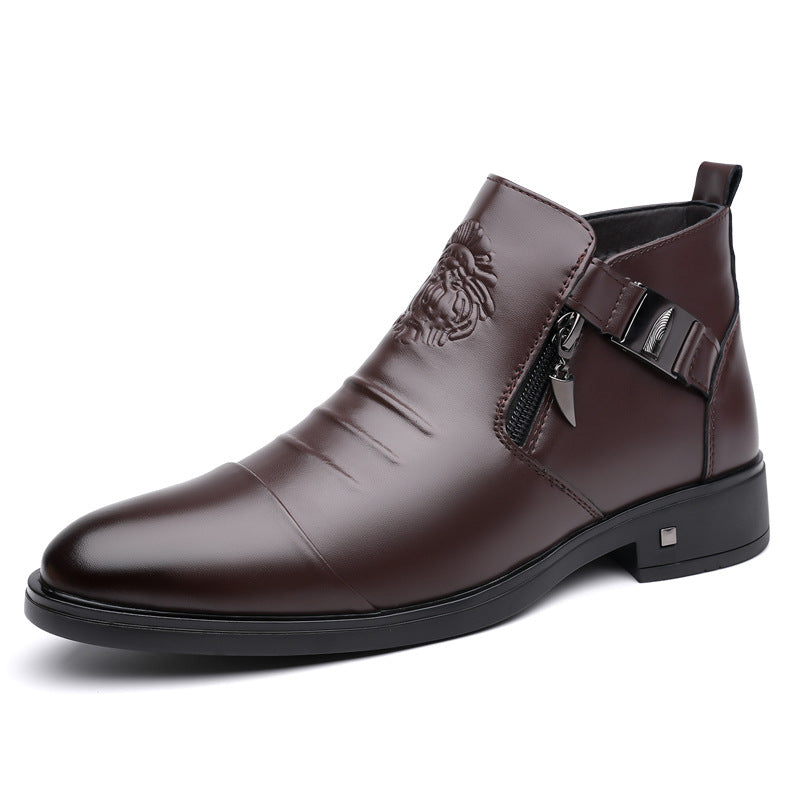 Bottes rétro en cuir à cheville avec chaîne latérale