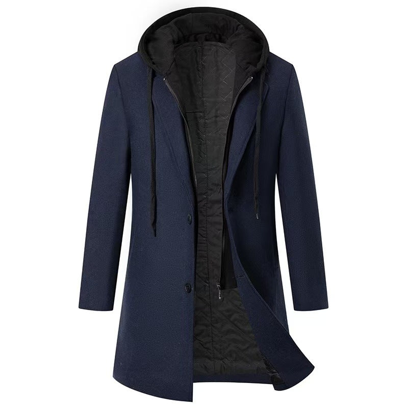 Manteau en laine pour homme coupe slim avec capuche amovible