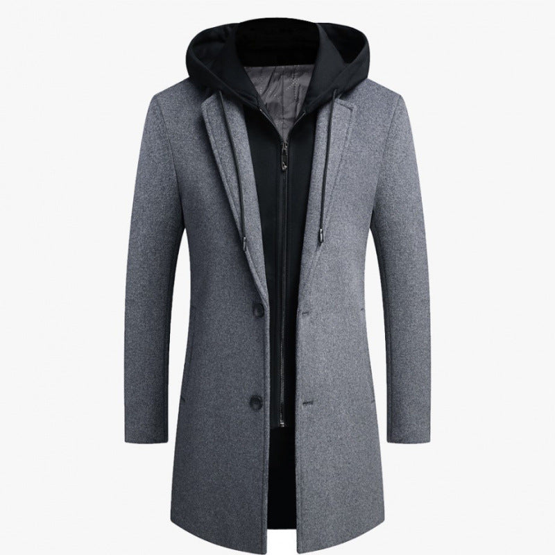 Manteau en laine pour homme coupe slim avec capuche amovible